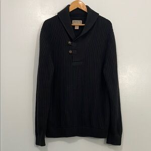 Duluth Black Cotton Wool Shawl Collar Pullover Sweater L